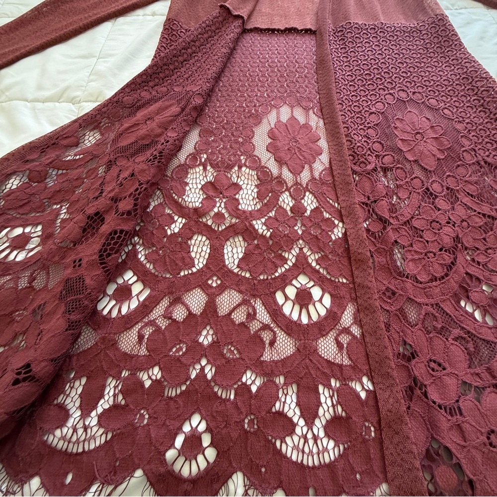 Ember Burgundy Lace Longline Duster Cardigan Size M - Picture 3 of 9